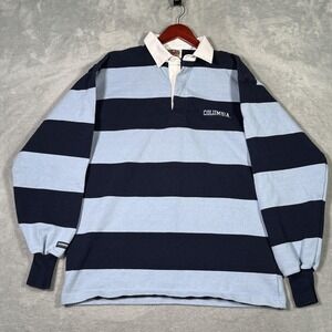 Barbarian Rugby Polo Shirt Mens XL Blue Stripe Columbia Long Sleeve Cotton Top